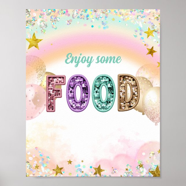 Poster Sinal de comida de aniversário duplo com lantejoul (Frente)