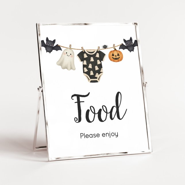 Poster Sinal de Comida de Linha de Fechamento Pequeno (Halloween Little Boo Clothesline Baby Shower Sign)