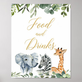 Poster Sinal de comida e bebidas de animais Safari