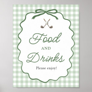 Poster Sinal de Comida e Bebidas de Golfe com Laço Xadrez