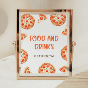 Poster Sinal De Comida E Bebidas De Pizza Chá de fraldas