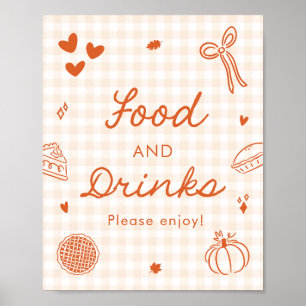 Poster Sinal de Comida e Bebidas Fall Orange Gingham Cuti