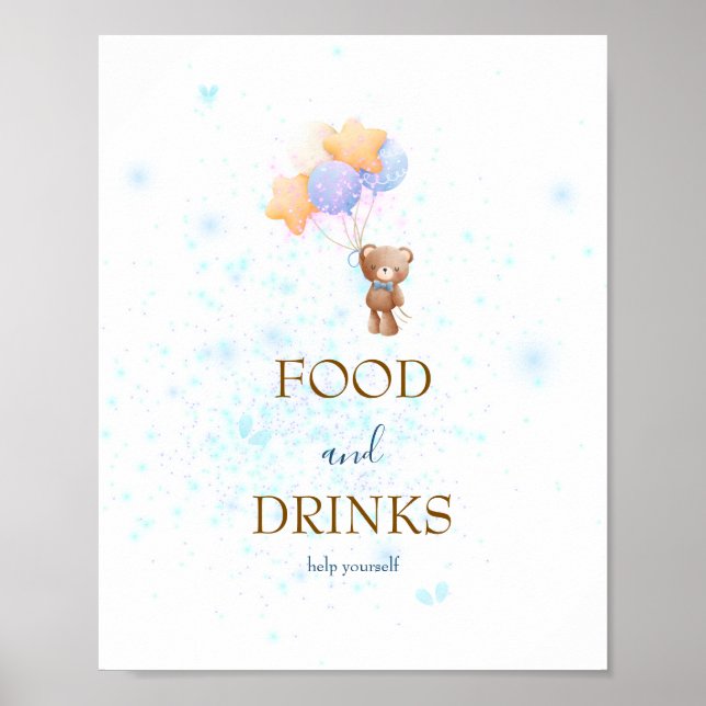 Poster Sinal de Comida e Bebidas para Chá de Bebê 'Mal Po (Frente)