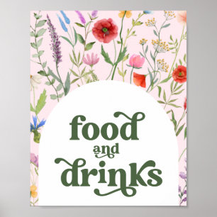 Poster Sinal de Comida e Bebidas Retrotraficantes de Flor