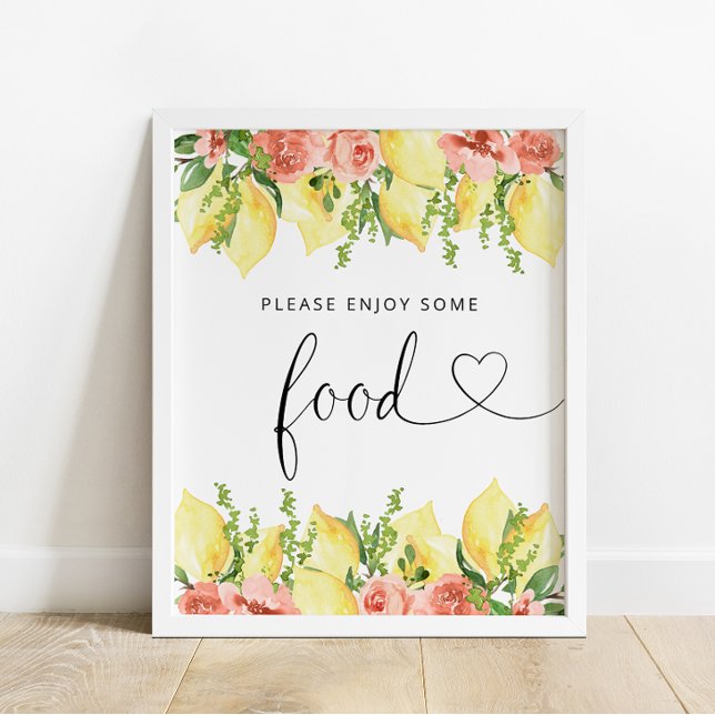 Poster Sinal de Comida Floral de Lemon de Aquarela Elegan (Criador carregado)