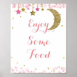 Poster Sinal de comida glitter lua Desfrute de alguma com