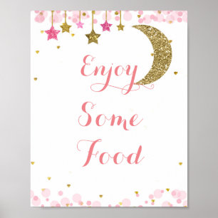 Poster Sinal de comida glitter lua Desfrute de alguma com