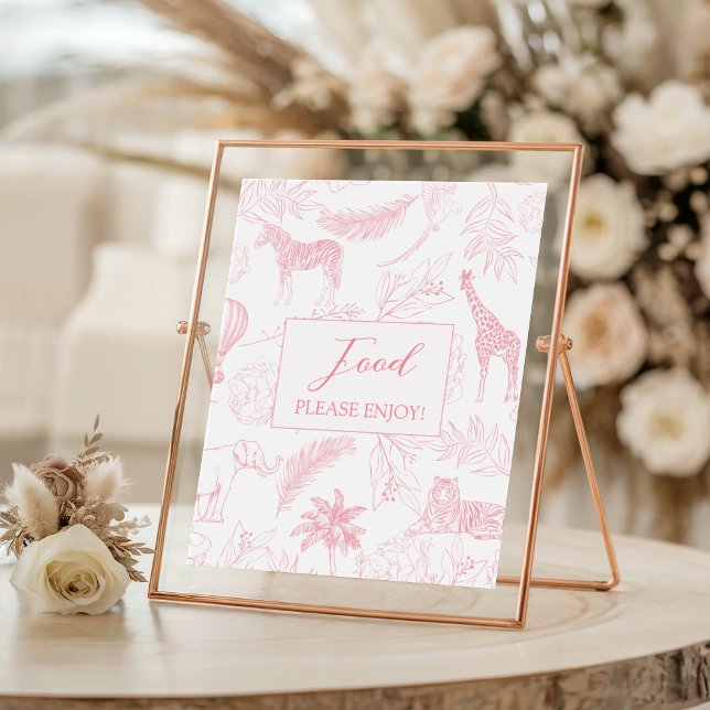 Poster Sinal de comida para chá de bebê Safari Pink Blush (Criador carregado)