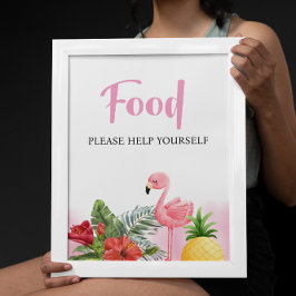 Poster Sinal de Comida Rosa Tropical Flamingo