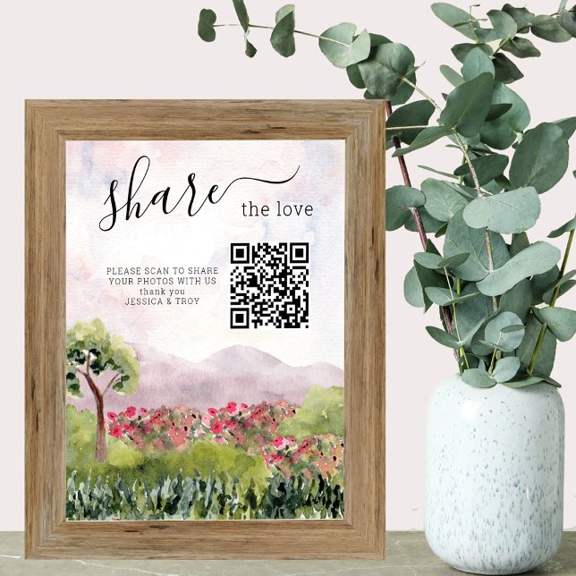 Poster Sinal de Compartilhamento de Fotos do Casamento de (Wedding photo sharing sign from the Country Meadow collection by Darling & May)