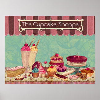 Póster Sinal de Compro Patisserie do Cupcake de pastelari