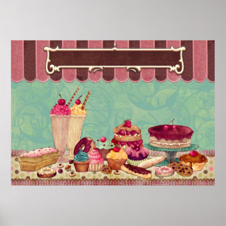 Póster Sinal de Compro Patisserie do Cupcake de pastelari