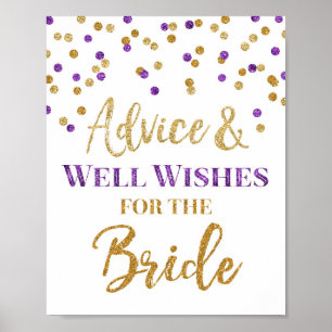 Poster Sinal de Conselho de Confete Dourado Roxo para a N