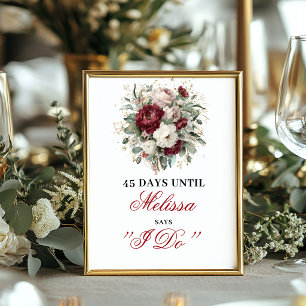 Poster Sinal de Contagem Regressiva Boho Blush Burgundy D
