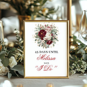 Poster Sinal de Contagem Regressiva Burgundy Blush Elegan