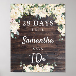 Poster Sinal de contagem regressiva floral verde de madei