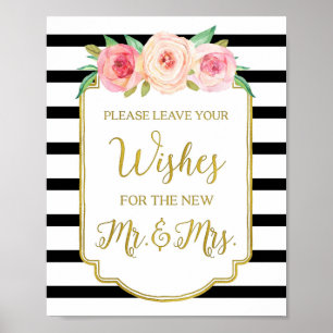 Póster Sinal de Convidado Floral de Cor Dourada-de-Água R