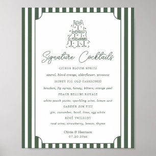 Poster Sinal de Coquetéis com Listras Verdes da Preppy Si