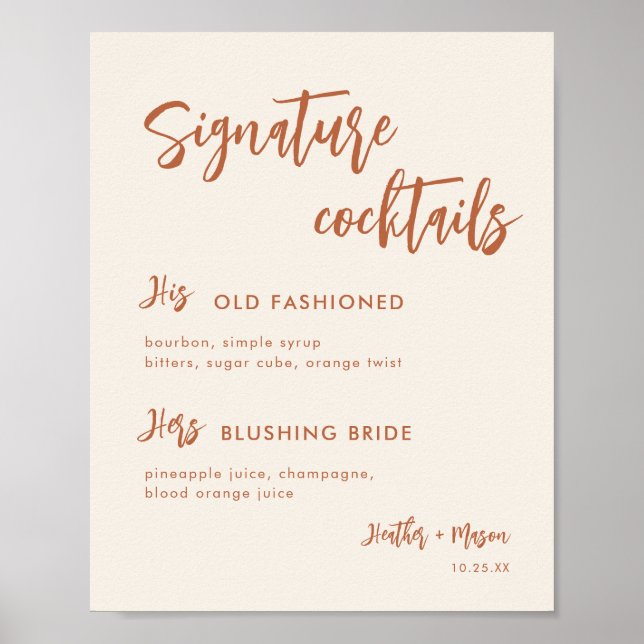Poster Sinal de Coquetéis Especiais para Casamento Boho n (Frente)