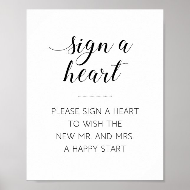 Poster Sinal de Coração de Casamento Elegante (Frente)