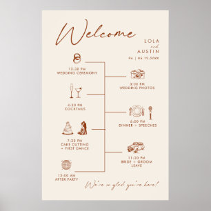 Poster Sinal de Cronograma de Casamento Branco Natural De