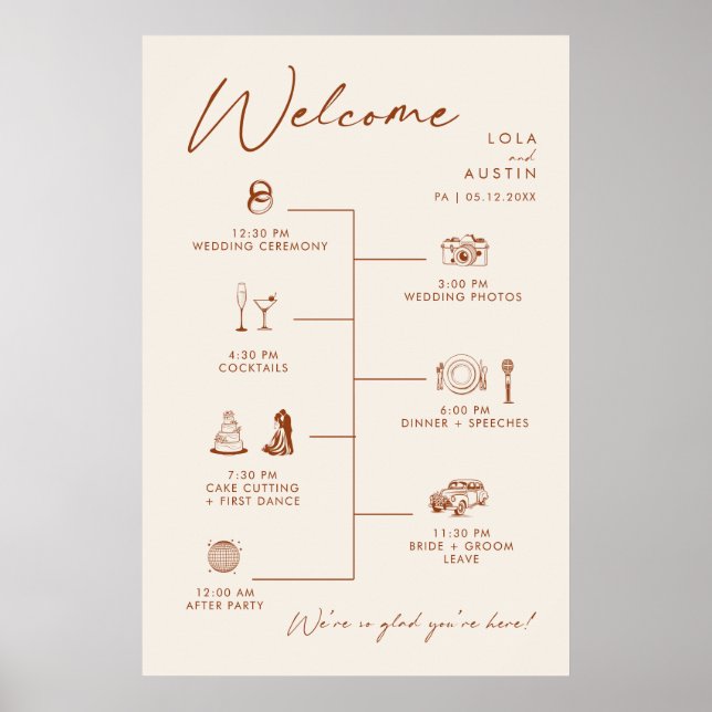 Poster Sinal de Cronograma de Casamento Branco Natural De (Frente)