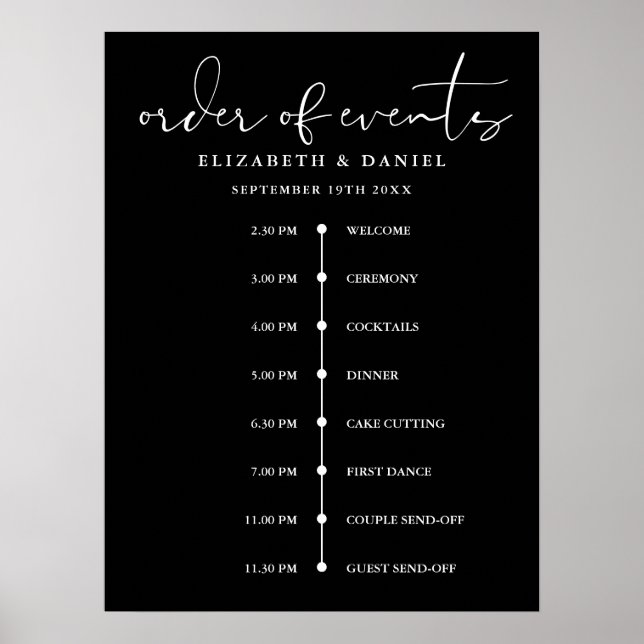 Poster Sinal de Cronologia de Eventos de Casamento Elegan (Frente)