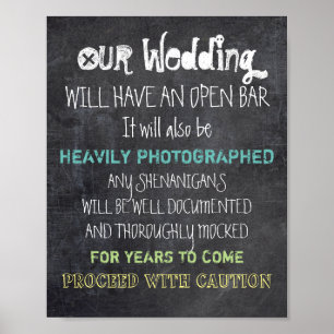 Póster Sinal de Cuidado de Casamento com Bar Aberto Diver