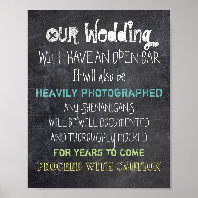 Póster Sinal de Cuidado de Casamento com Bar Aberto Diver (Frente)