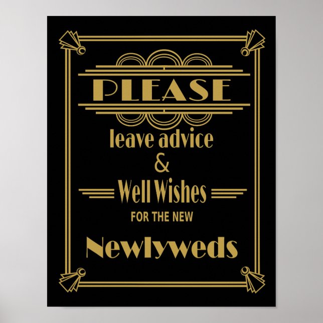 Poster Sinal de desejos Dourados e negros do Art Deco Wed (Frente)