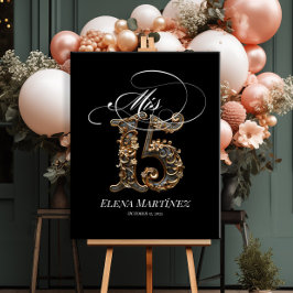 Poster Sinal de design de ouro Mis Quince Quinceanera