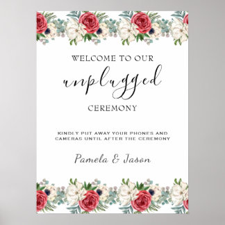 Poster Sinal de desplugado Floral de Aquarela do Jardim d