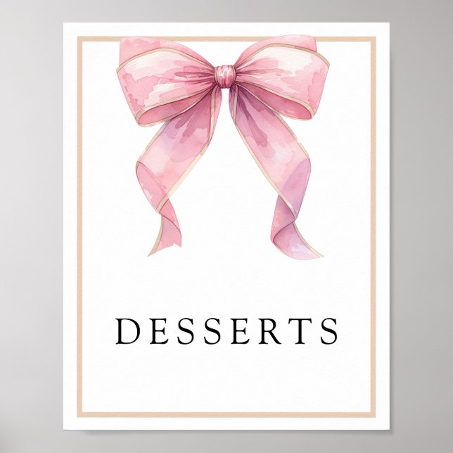 Poster Sinal de Desserts de Arco Coquette Rosa (Frente)