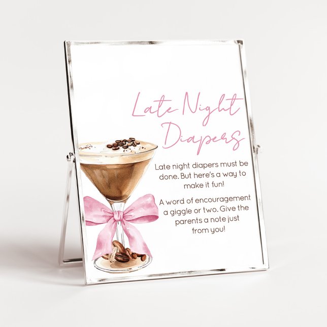 Poster Sinal de Diapers Shower Café com Leite Rosa Noite  (Espresso Baby Shower Sign)