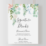 Poster Sinal de Dígidas de Assinatura Tropical Colorida<br><div class="desc">Este símbolo de bebida floral tropical colorido é perfeito para um casamento de destino. Os design ilustram flores brancas,  amarelas,  cor-de-rosa,  pinceladas com lindas folhas verdes de cor aquosa,  inspiradoras elegância. Personalize o sinal com os nomes da noiva e do noivo e a sua escolha de bebida favorita.</div>