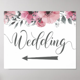 Poster Sinal de Direções de Casamento Seta para a Esque