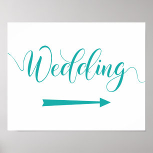 Poster Sinal de Direções de Casamento Turquesa Sinal Dire