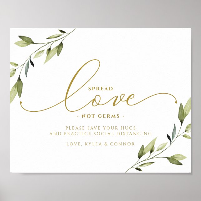 Poster Sinal de Distância Social Verde Étero e Dourado (Frente)