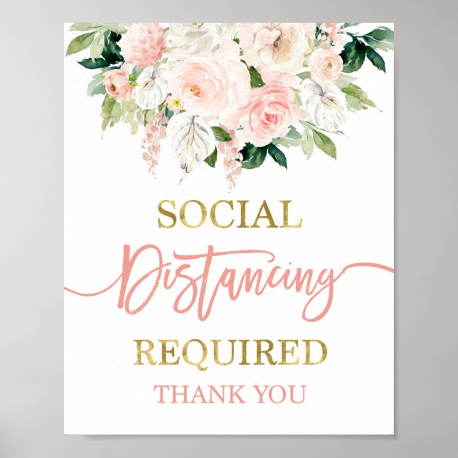 Poster Sinal de distanciamento social floral aquarela Ant (Frente)