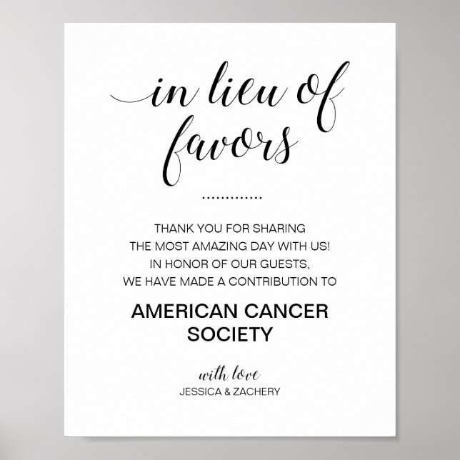 Poster Sinal de Doação de Casamento em Lugar de Favores E (Frente)