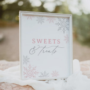 Poster Sinal de Doce e Ameaças com Floco de Neve Rosa