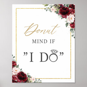 Poster Sinal de Donut Floral Rosa Bege Borgonha - Importa