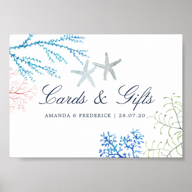 Poster Sinal de dotes e cartões de praia com algas marinh (Frente)