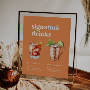 Poster Sinal de Dringas de Assinatura de Casamento Laranj