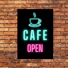 Poster Sinal de empresa aberta do Neon Cafe