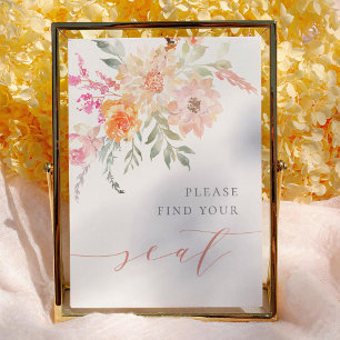 Poster Sinal de Encontre Seu Assento Floral Bege Turquesa