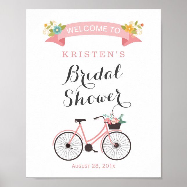 Póster Sinal de Encontro de Noiva de Bicicleta Floral Ros (Frente)