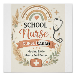 Póster Sinal de Enfermeira Escolar Boho Personalizado, En