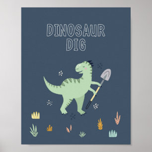 Poster Sinal de Escavação de Dinossauro Fofo