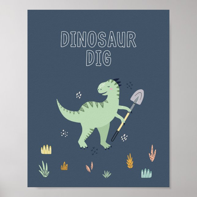 Poster Sinal de Escavação de Dinossauro Fofo (Frente)